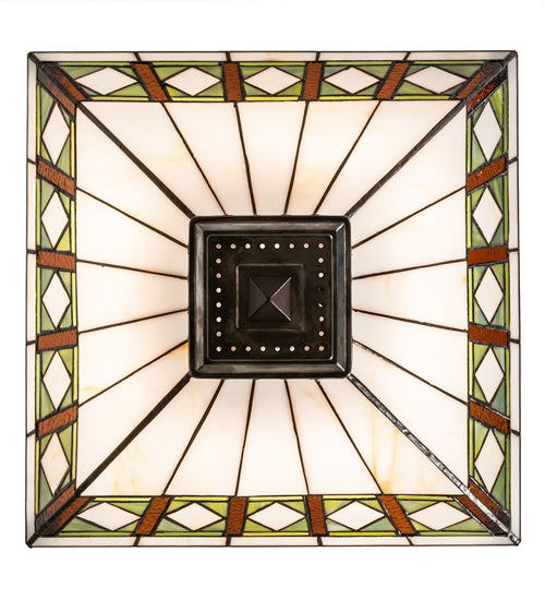 Meyda Lighting Diamond Band Mission 24" 4-Light Mahogany Bronze Inverted Pendant Light With Green & Beige Shade Glass