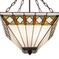 Meyda Lighting Diamond Band Mission 24" 4-Light Mahogany Bronze Inverted Pendant Light With Green & Beige Shade Glass