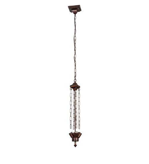 Meyda Lighting Diamond Band Mission 24" 4-Light Mahogany Bronze Inverted Pendant Light With Green & Beige Shade Glass