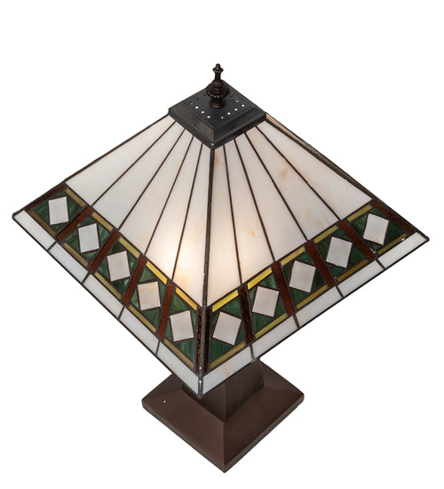 Meyda Lighting Diamond Band Mission 258383 24" 2-Light Mahogany Bronze Table Lamp With Multi-Colored Shade Glass