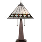 Meyda Lighting Diamond Band Mission 258383 24" 2-Light Mahogany Bronze Table Lamp With Multi-Colored Shade Glass