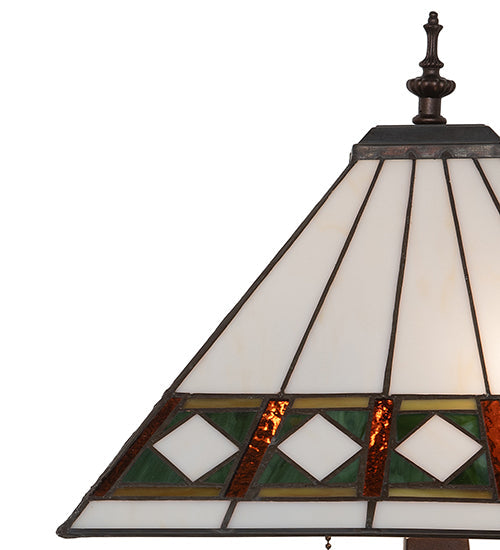 Meyda Lighting Diamond Band Mission 258383 24" 2-Light Mahogany Bronze Table Lamp With Multi-Colored Shade Glass