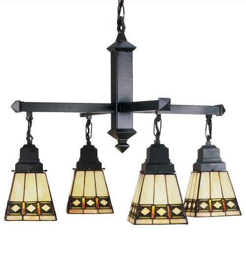 Meyda Lighting Diamond Band Mission 26" 4-Light Mahogany Bronze Chandelier With Multi-Colored Shade Glass