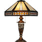 Meyda Lighting Diamond Band Mission 27" 2-Light Aged Bronze Table Lamp With Multi-Colored Shade Glass