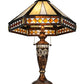 Meyda Lighting Diamond Band Mission 27" 2-Light Aged Bronze Table Lamp With Multi-Colored Shade Glass