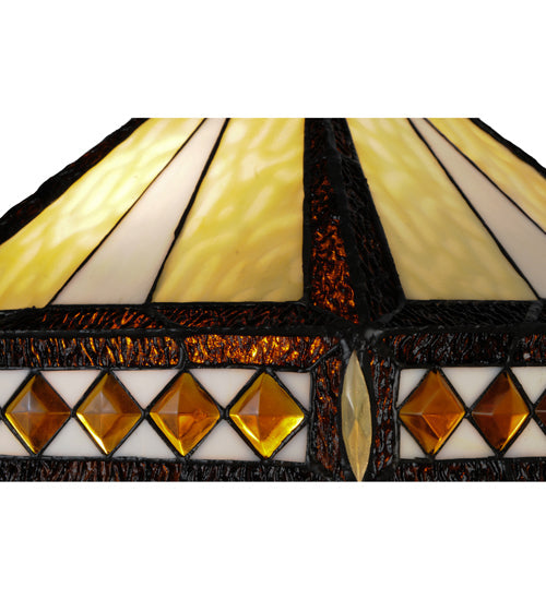 Meyda Lighting Diamond Band Mission 27" 2-Light Aged Bronze Table Lamp With Multi-Colored Shade Glass