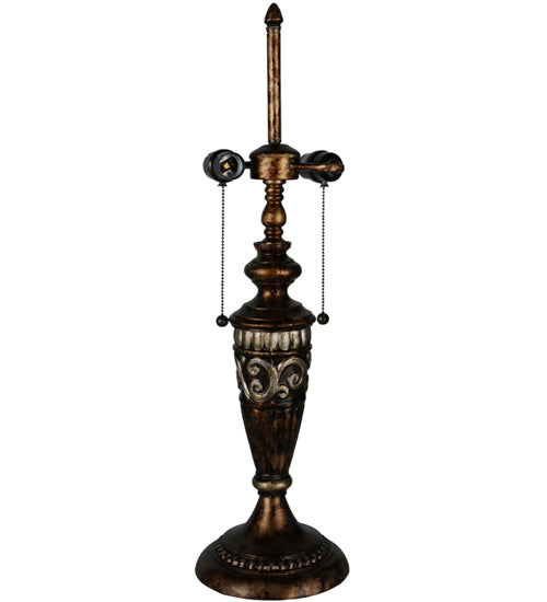 Meyda Lighting Diamond Band Mission 27" 2-Light Aged Bronze Table Lamp With Multi-Colored Shade Glass