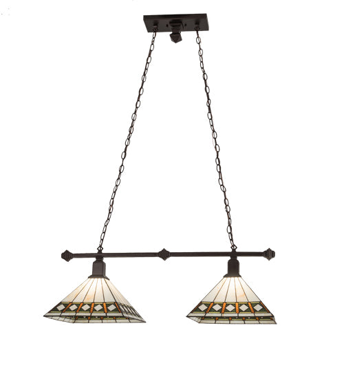 Meyda Lighting Diamond Band Mission 38" 2-Light Mahogany Bronze Island Pendant Light With Multi-Colored Shade Glass