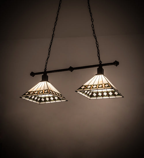 Meyda Lighting Diamond Band Mission 38" 2-Light Mahogany Bronze Island Pendant Light With Multi-Colored Shade Glass