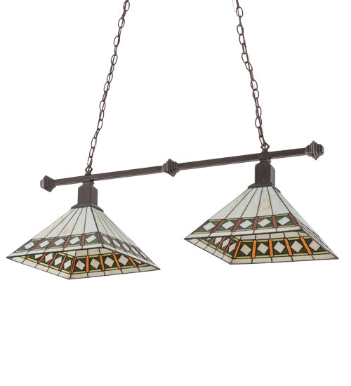 Meyda Lighting Diamond Band Mission 38" 2-Light Mahogany Bronze Island Pendant Light With Multi-Colored Shade Glass