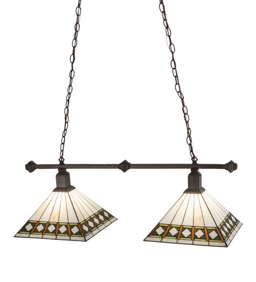 Meyda Lighting Diamond Band Mission 38" 2-Light Mahogany Bronze Island Pendant Light With Multi-Colored Shade Glass