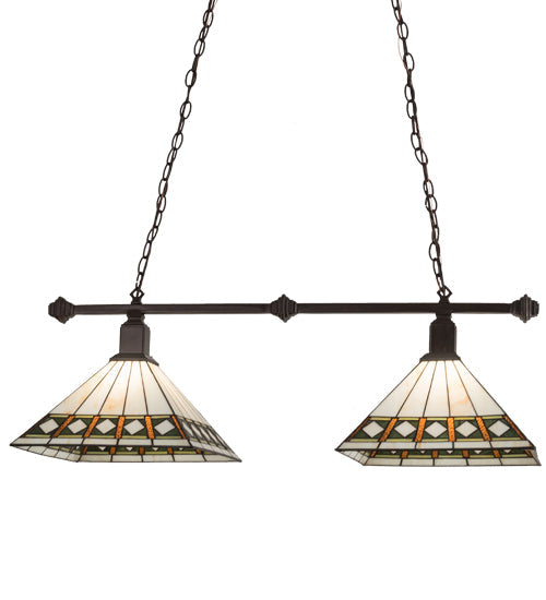 Meyda Lighting Diamond Band Mission 38" 2-Light Mahogany Bronze Island Pendant Light With Multi-Colored Shade Glass