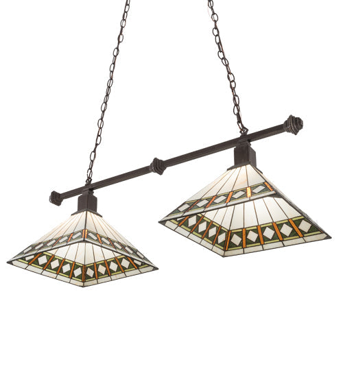 Meyda Lighting Diamond Band Mission 38" 2-Light Mahogany Bronze Island Pendant Light With Multi-Colored Shade Glass