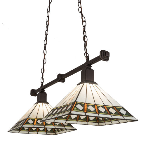 Meyda Lighting Diamond Band Mission 38" 2-Light Mahogany Bronze Island Pendant Light With Multi-Colored Shade Glass