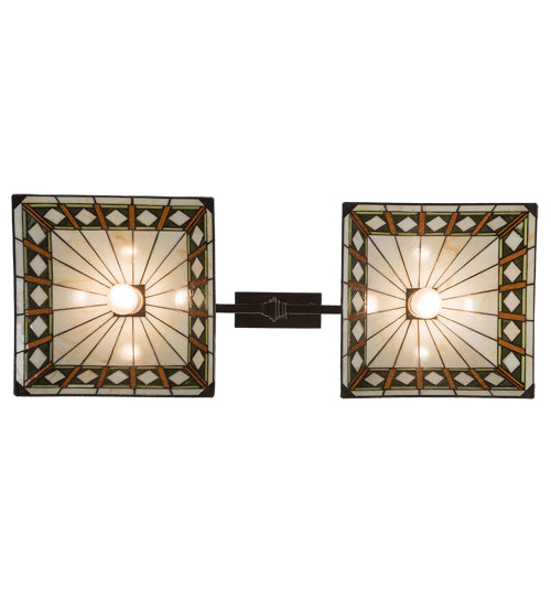 Meyda Lighting Diamond Band Mission 38" 2-Light Mahogany Bronze Island Pendant Light With Multi-Colored Shade Glass
