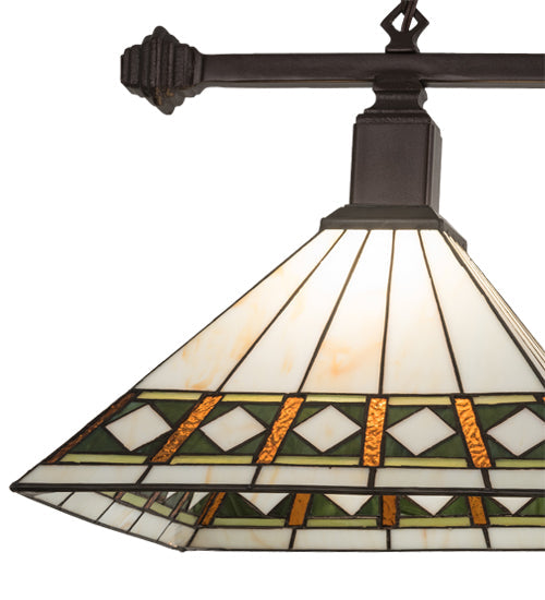 Meyda Lighting Diamond Band Mission 38" 2-Light Mahogany Bronze Island Pendant Light With Multi-Colored Shade Glass