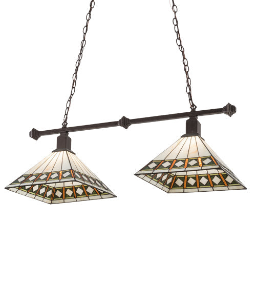 Meyda Lighting Diamond Band Mission 38" 2-Light Mahogany Bronze Island Pendant Light With Multi-Colored Shade Glass