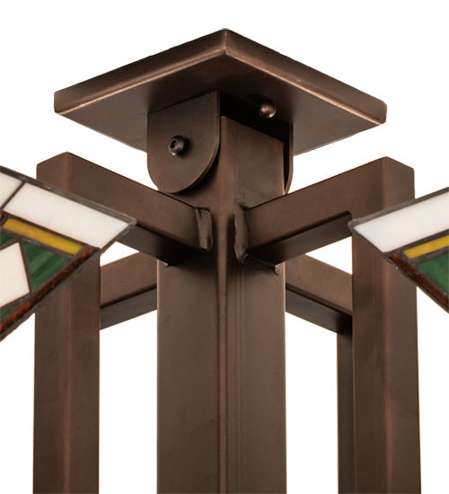 Meyda Lighting Diamond Band Mission 47"Sq 4-Light Mahogany Bronze Inverted Pendant Light With Multi-Colored Stained Shade Glass
