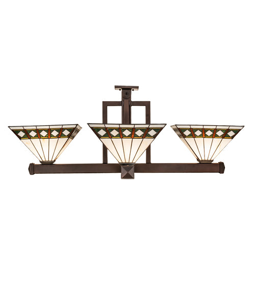 Meyda Lighting Diamond Band Mission 47"Sq 4-Light Mahogany Bronze Inverted Pendant Light With Multi-Colored Stained Shade Glass