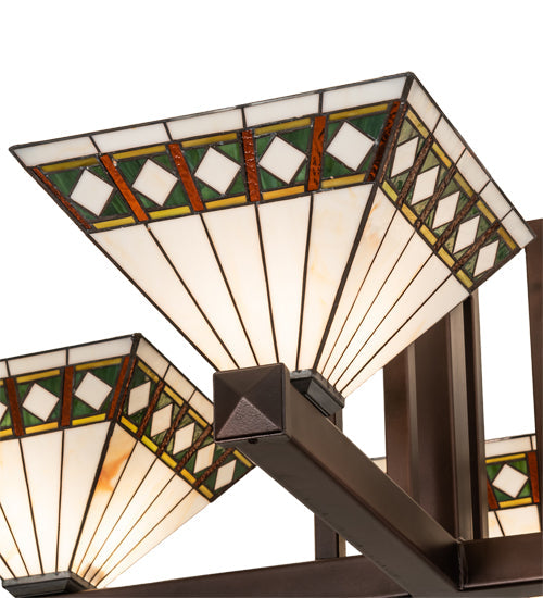 Meyda Lighting Diamond Band Mission 47"Sq 4-Light Mahogany Bronze Inverted Pendant Light With Multi-Colored Stained Shade Glass