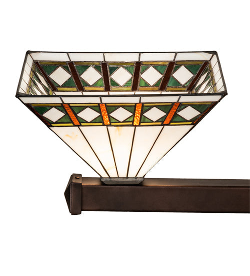 Meyda Lighting Diamond Band Mission 47"Sq 4-Light Mahogany Bronze Inverted Pendant Light With Multi-Colored Stained Shade Glass