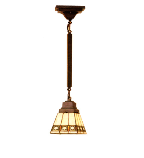 Meyda Lighting Diamond Band Mission 49105 5"Sq Mahogany Bronze Mini Pendant Light With Multi-Colored Stained Shade Glass