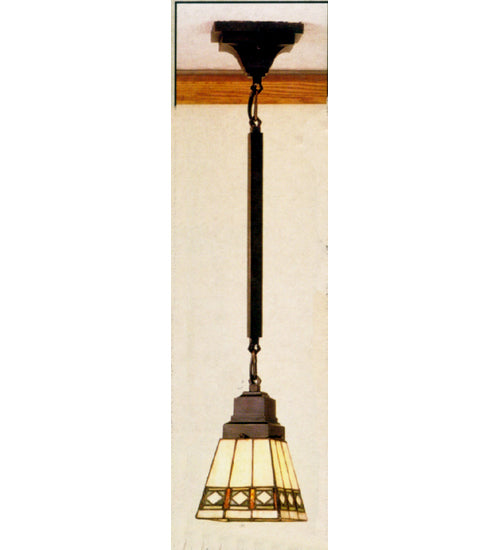 Meyda Lighting Diamond Band Mission 49109 5"Sq Mahogany Bronze Mini Pendant Light With Multi-Colored Stained Shade Glass