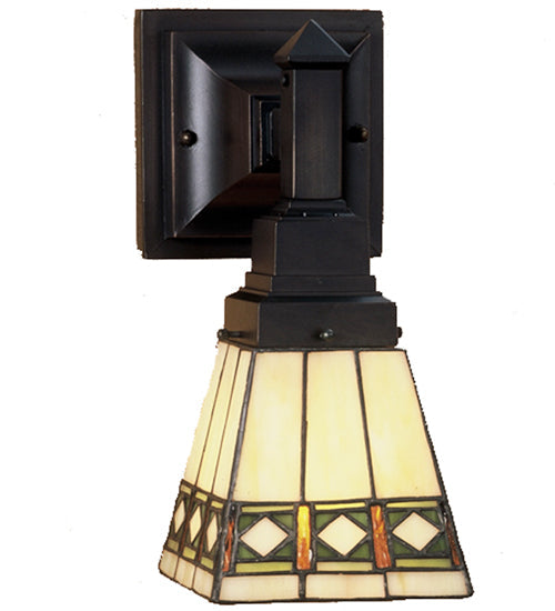 Meyda Lighting Diamond Band Mission 5" Mahogany Bronze Wall Sconce With Multi-Colored Shade Glass