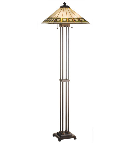 Meyda Lighting Diamond Band Mission 63" 2-Light Mahogany Bronze Floor Lamp With Green & Beige Shade Glass