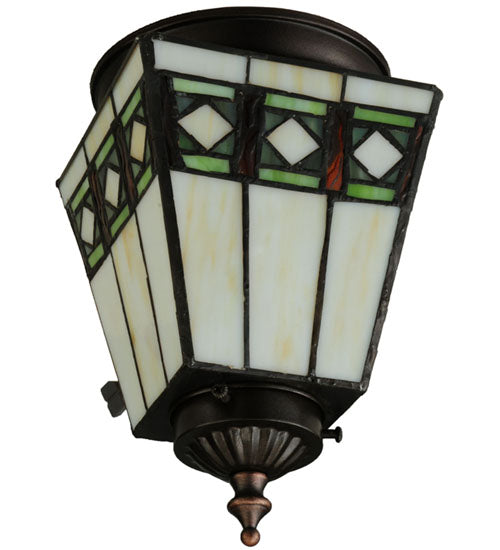 Meyda Lighting Diamond Band Mission 7" Mahogany Bronze Flush Mount Light With Multi-Colored Shade Glass