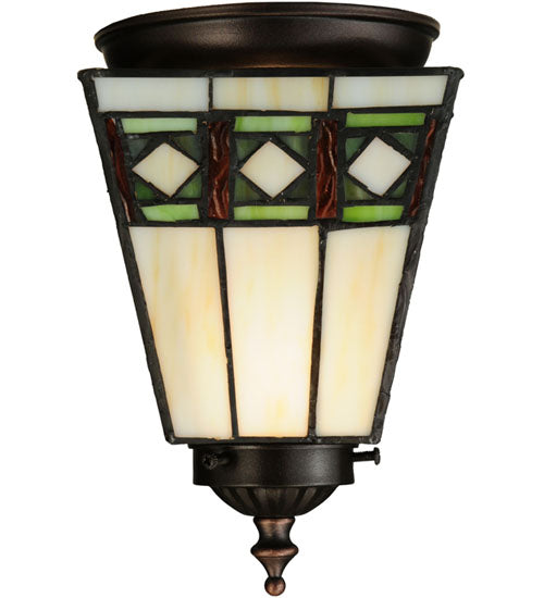 Meyda Lighting Diamond Band Mission 7" Mahogany Bronze Flush Mount Light With Multi-Colored Shade Glass
