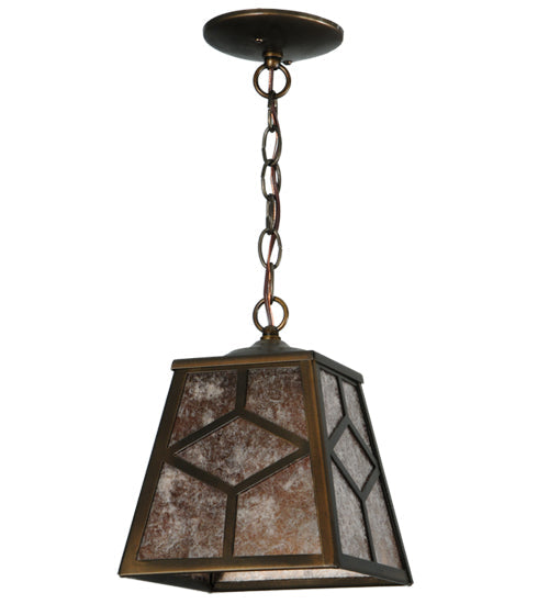 Meyda Lighting Diamond Craftsman 11" Antique Copper Mini Pendant Light With Silver Mica Shade Glass