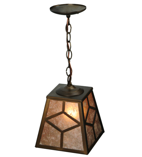 Meyda Lighting Diamond Craftsman 11" Antique Copper Mini Pendant Light With Silver Mica Shade Glass
