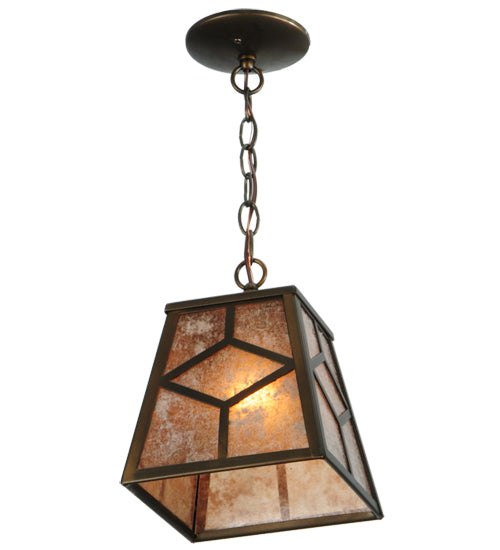 Meyda Lighting Diamond Craftsman 11" Antique Copper Mini Pendant Light With Silver Mica Shade Glass
