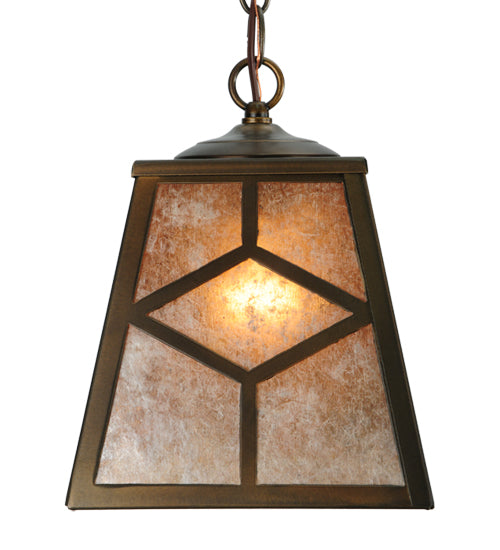 Meyda Lighting Diamond Craftsman 11" Antique Copper Mini Pendant Light With Silver Mica Shade Glass