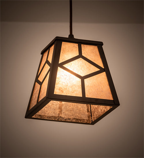 Meyda Lighting Diamond Craftsman 12" Oil Rubbed Bronze Mini Pendant Light With Silver Mica Shade Glass