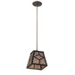 Meyda Lighting Diamond Craftsman 12" Oil Rubbed Bronze Mini Pendant Light With Silver Mica Shade Glass