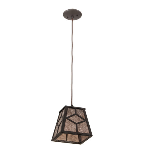 Meyda Lighting Diamond Craftsman 12" Oil Rubbed Bronze Mini Pendant Light With Silver Mica Shade Glass