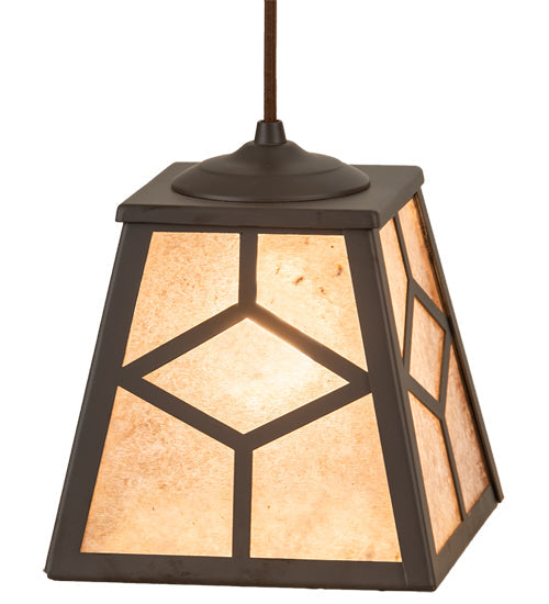 Meyda Lighting Diamond Craftsman 12" Oil Rubbed Bronze Mini Pendant Light With Silver Mica Shade Glass