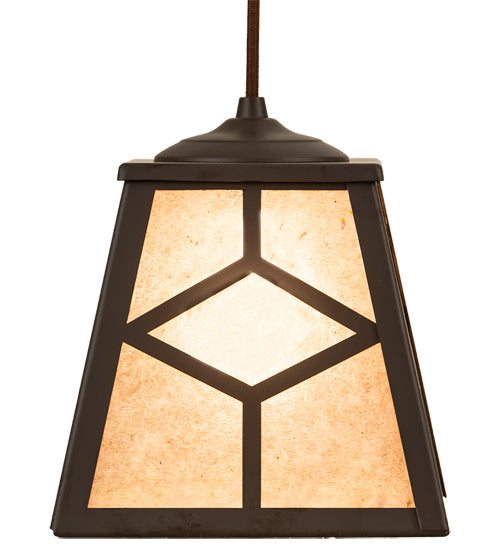Meyda Lighting Diamond Craftsman 12" Oil Rubbed Bronze Mini Pendant Light With Silver Mica Shade Glass