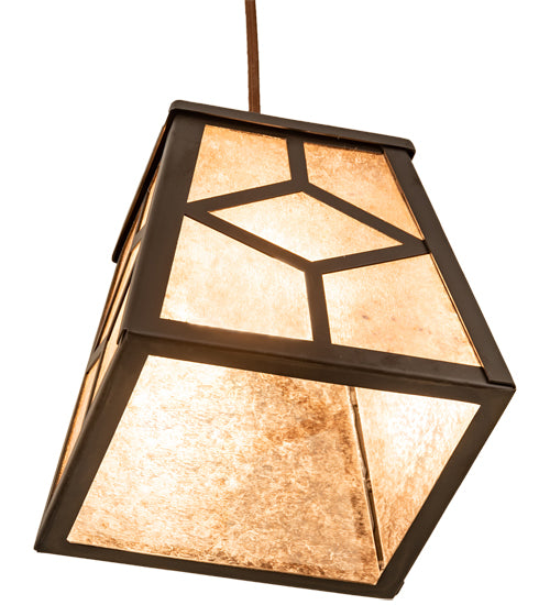 Meyda Lighting Diamond Craftsman 12" Oil Rubbed Bronze Mini Pendant Light With Silver Mica Shade Glass
