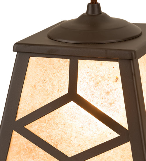Meyda Lighting Diamond Craftsman 12" Oil Rubbed Bronze Mini Pendant Light With Silver Mica Shade Glass