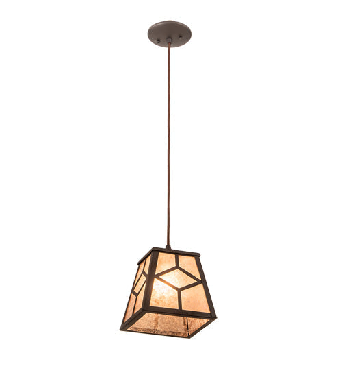 Meyda Lighting Diamond Craftsman 12" Oil Rubbed Bronze Mini Pendant Light With Silver Mica Shade Glass