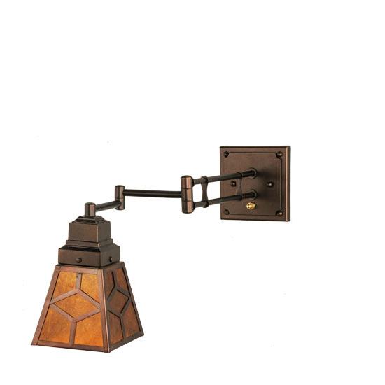 Meyda Lighting Diamond Craftsman 14" Mahogany Bronze Swing Arm Wall Sconce With Amber Mica Shade Glass