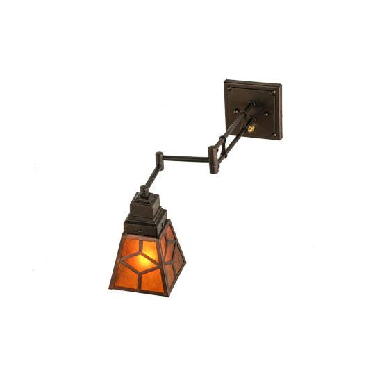 Meyda Lighting Diamond Craftsman 14" Mahogany Bronze Swing Arm Wall Sconce With Amber Mica Shade Glass
