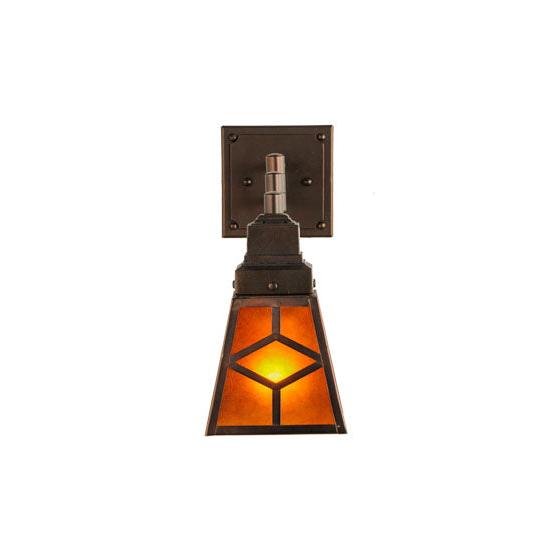 Meyda Lighting Diamond Craftsman 14" Mahogany Bronze Swing Arm Wall Sconce With Amber Mica Shade Glass