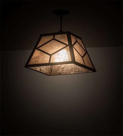 Meyda Lighting Diamond Craftsman 16"Sq 2-Light Oil Rubbed Bronze Pendant Light With Silver Mica Shade Glass