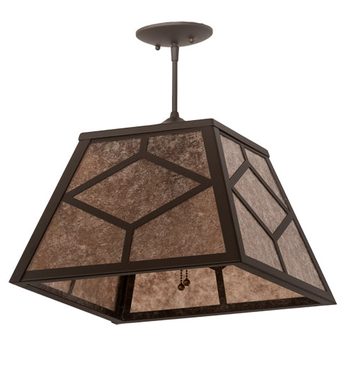 Meyda Lighting Diamond Craftsman 16"Sq 2-Light Oil Rubbed Bronze Pendant Light With Silver Mica Shade Glass