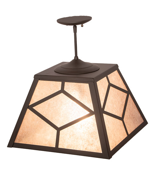 Meyda Lighting Diamond Craftsman 16"Sq 2-Light Oil Rubbed Bronze Pendant Light With Silver Mica Shade Glass