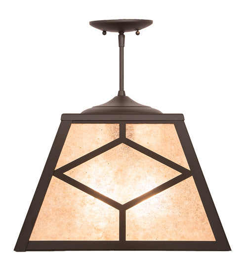 Meyda Lighting Diamond Craftsman 16"Sq 2-Light Oil Rubbed Bronze Pendant Light With Silver Mica Shade Glass